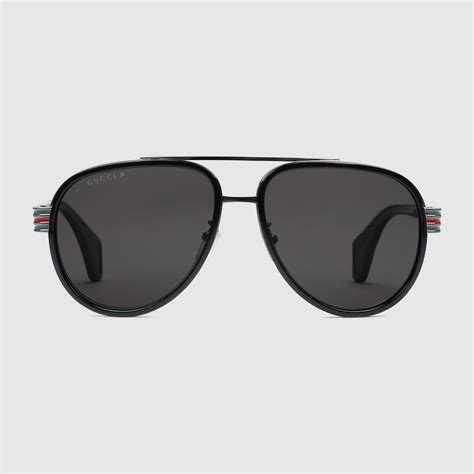 gucci black aviator glasses|Black Acetate Aviator Sunglasses With Grey Polarized Lens .